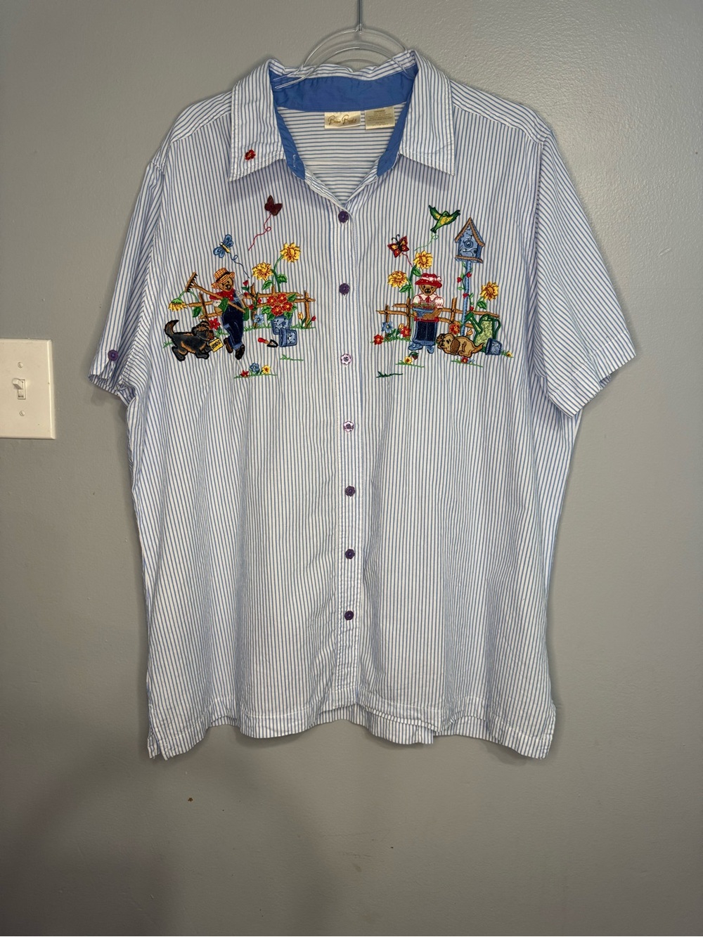 Vintage Bobbie Brooks Embroidered Garden Shirt  18W/20W Stripes Grandmacore